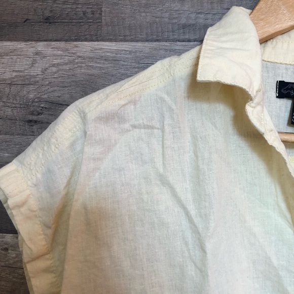 Vintage Yellow Linen Blend Coastal Tie Waist Short Sleeve Blouse Medium - Picture 2 of 9